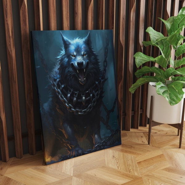 Der gefesselte Fenrir - Leinwanddruck des mächtigen Wolfes aus der nordischen Mythologie | Symbol für Stärke und Freiheit | Leinwand