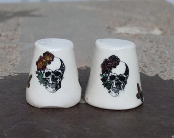 Rose Butterfly Skull Salt and Pepper Set