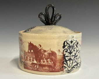 Woman and Horse Lidded Vessel