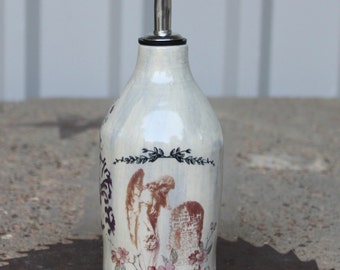 Fallen Angel Oil Bottle, Handmade Pottery Oil Dispenser, Pottery Oil Bottle, Tombstone Graphic Oil Bottle, Vintage Kitchen