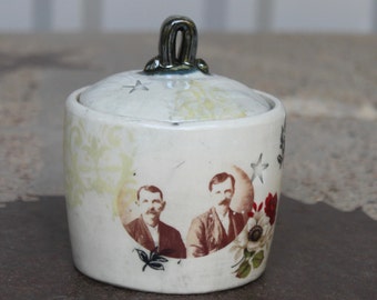 Two Men Lidded Container/Jar