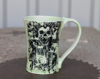 Mohawk Skull Green Mug Handmade