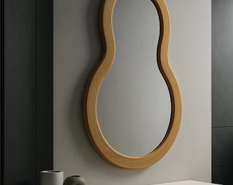 Hand-Carved Wooden Mirror with Design – Rustic Wall Decor in Multiple Sizes, Perfect for Home or Gift, Wall Decor, Wall Mirror Large