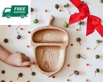 Wooden Plate for Kids - Eco-Friendly and Safe Dinnerware, a plate in the form of an acorn