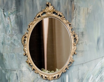 Decorative Wall Mirror, Vintage Hanging Mirrors for Bedroom Living-Room Dresser Decor, Oval Antique Gold, Baroque mirror, Rococo mirror