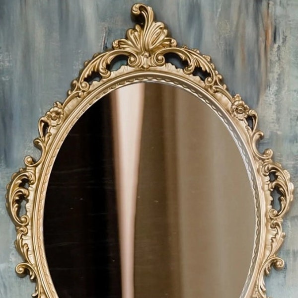 Antique Wood Gold Mirror, Large Wall mirror, Oval Antique Gold, Wall Mirror, Oval Hanging Wall Mirror, Beveled, Decorative Bathroom, Bedroom