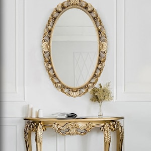 Decorative Wall Mirror, Vintage Hanging Mirrors for Bedroom Living-Room Dresser Decor, Oval Antique Gold, Baroque mirror, Rococo mirror