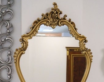 Sierlijke antieke gouden wandspiegel, wandspiegel groot, wandspiegel decor, glazen spiegels, huisgeschenken, spiegelmuurkunst, interieurcadeau, houten frame