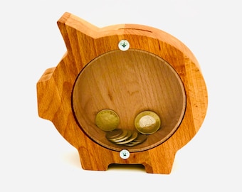 Handcrafted Wooden Piggy Bank - Personalized Gift for Kids, Adorable Wooden Piggy Bank - Personalized Money Box, gift wrapping included