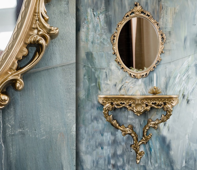 Decorative Wall Mirror, Vintage Hanging Mirrors for Bedroom Living-Room Dresser Decor, Oval Antique Gold, Baroque mirror, Rococo mirror 