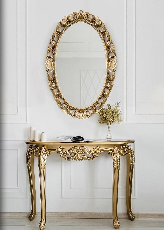 Large Wall Mirror, Unveil Your Regal Reflection Enter The Golden Vines Vintage Hanging Mirrors For Bedroom, Oval Antique Gold Mirro