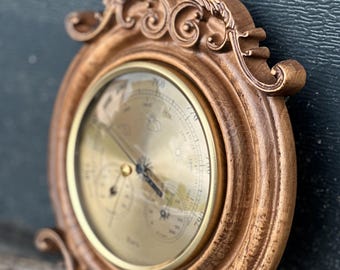 Vintage Barometer Weather Instrument – Antique Wooden Frame with Mermaid Theme for Timeless Home Decor