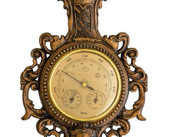 Vintage Barometer Weather Instrument – Antique Wooden Frame with Mermaid Theme for Timeless Home Decor