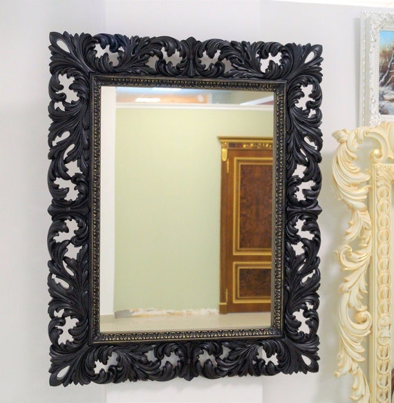 Ornate Antique Black Wall Mirror Large Ornate Antique Black Wall Mirror