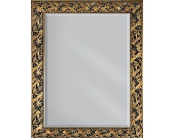 Antique Gold Leaf Luxury Decorative Wall Mirror, Vintage Hanging Mirrors for Bedroom Living-Room, Classic Rectangular Mirror Gold Leaf Frame