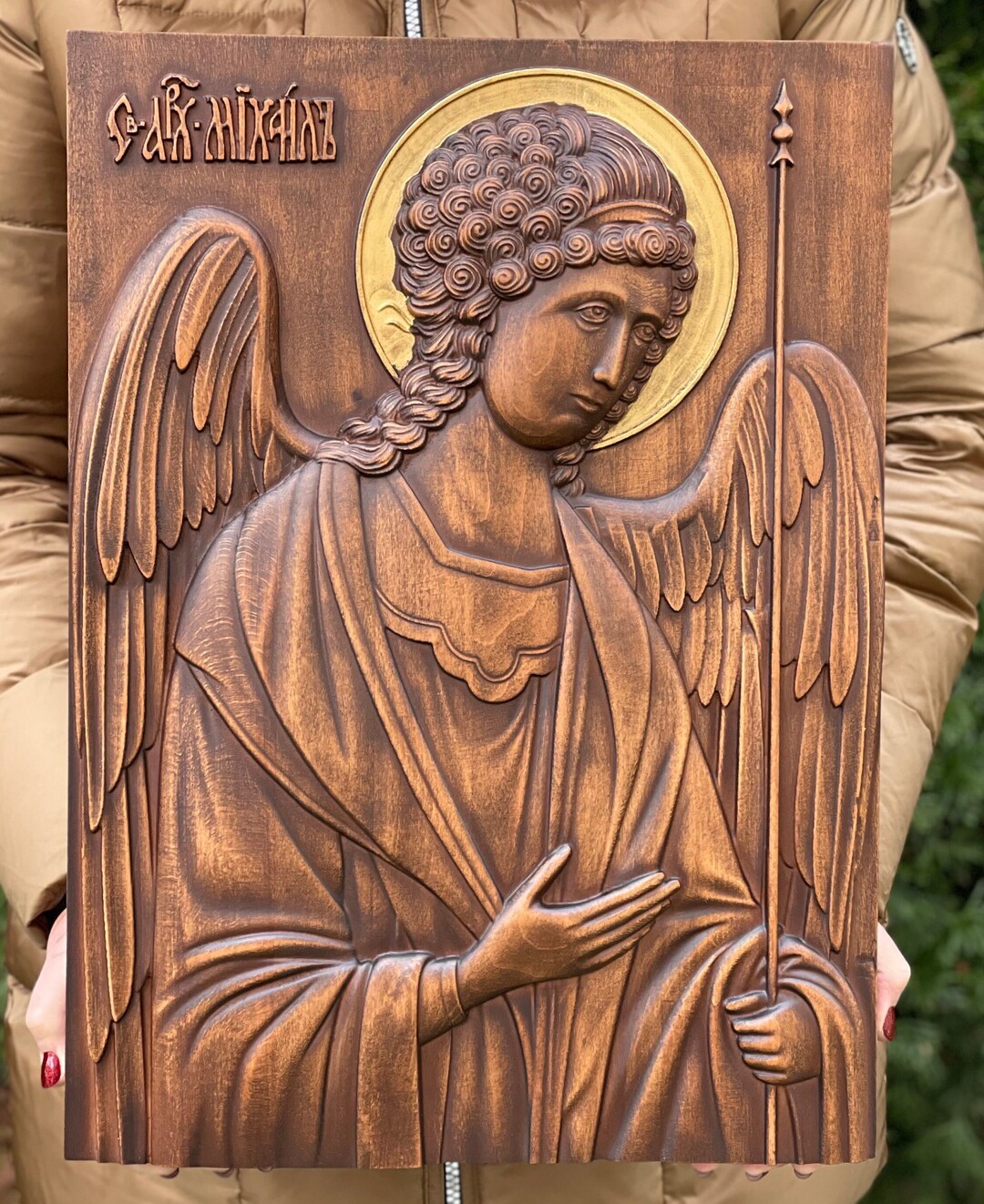 Woodcarved Angel Protector, Saint Michael's Blessing, Celestial Warrior ...