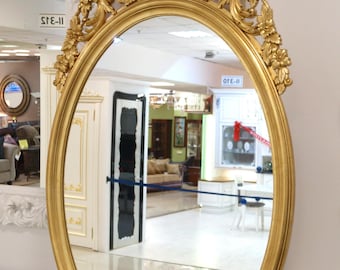 Luxuriöser, dekorativer Wandspiegel mit Blattgoldverzierung, Vintage-Hängespiegel für Schlaf- und Wohnzimmer, klassischer ovaler Spiegelrahmen mit Blattgoldverzierung