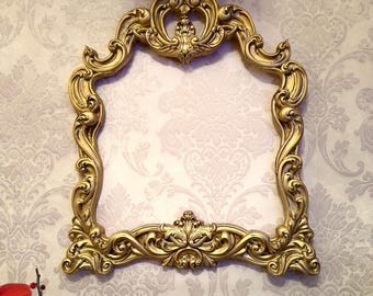 Ornate Antique Gold Wall Mirror – Large Decorative Glass Mirror with Wooden Frame for Elegant Home Decor & Gifts