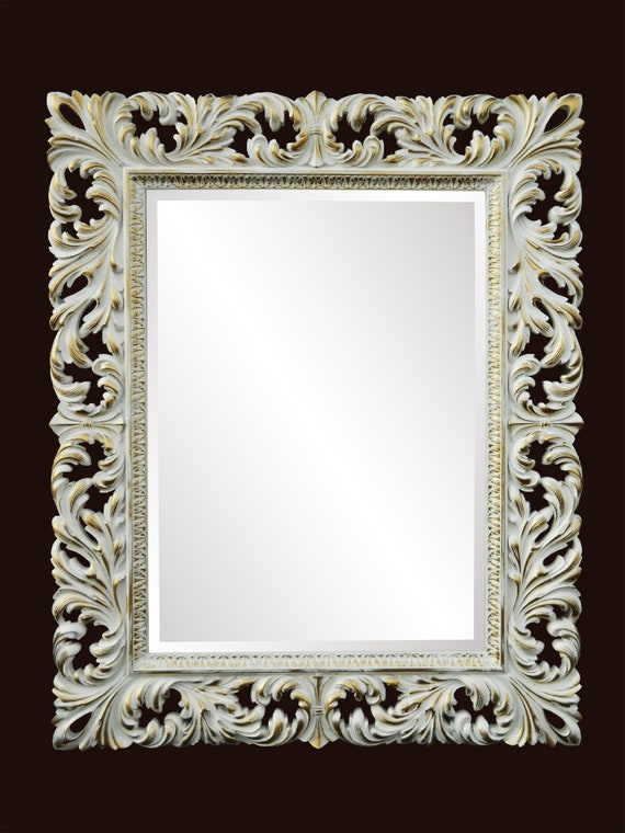 Specchio da parete ornato bianco antico/oro, specchio da parete