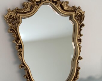 Ornate Antique Gold Wall Mirror – Large Decorative Glass Mirror with Wooden Frame for Home Decor & Interior Gifts