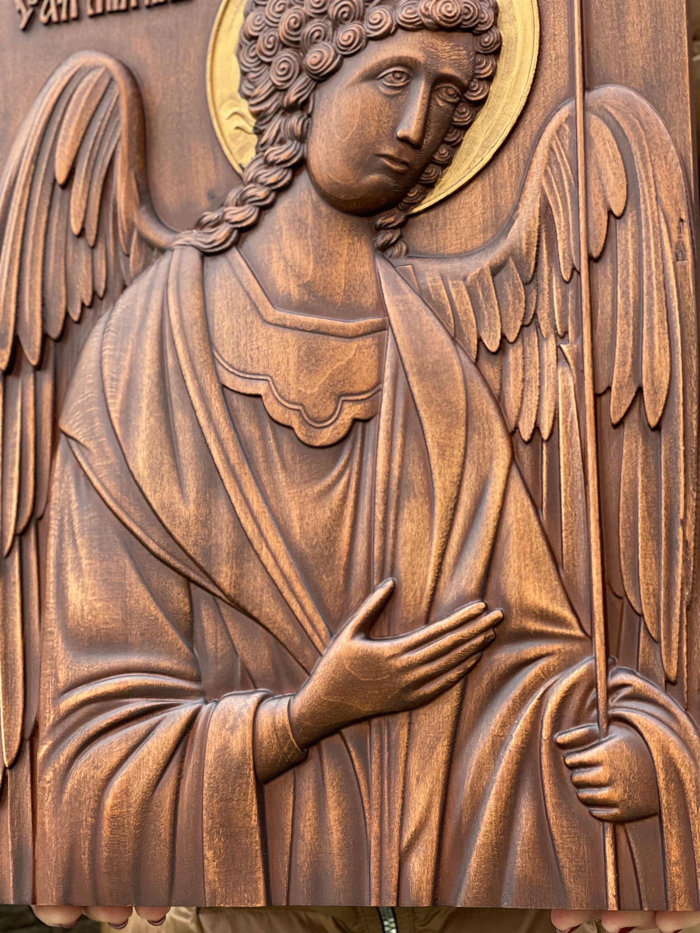 Woodcarved Angel Protector, Saint Michael's Blessing, Celestial Warrior ...