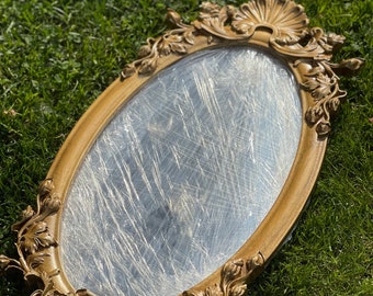 Ornate Antique Gold Floral Wall Mirror - Large Decorative Glass Mirror with Wood Frame - Elegant Home Decor Gift & Wall Art, Gift for home