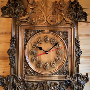 Oak wood Wall Clock Wood Hand-crafted Wooden Hand-Made Wooden Clock, carved clock, Byzantine clock, wall clock for home