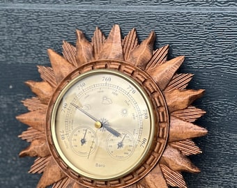 Vintage Barometer Weather Instrument – Antique Wooden Frame with Mermaid Theme for Timeless Home Decor