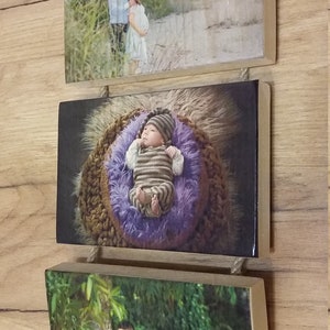 Wooden Newborn Photo Block, Custom Family Picture on Wood, Triple Wooden Photo Frame, Wood Art Decor, Customized Baby Picture, Newborn Gift