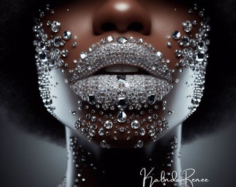 Diamond Lips Afro Woman Art Print, Urban Glam Decor