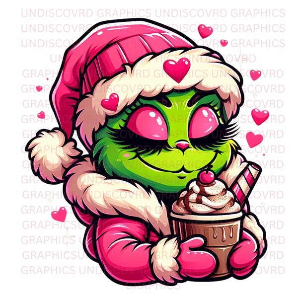 Girly Grinch Valentine PNG Bundle, Cocoa, Heart (Digital Download)