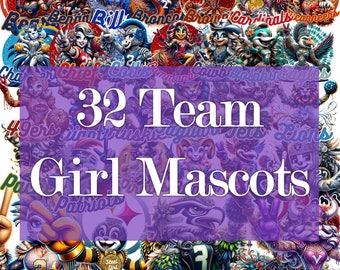 32 Teams Girl Mascot, American Football PNG Bundle (Digital Download)