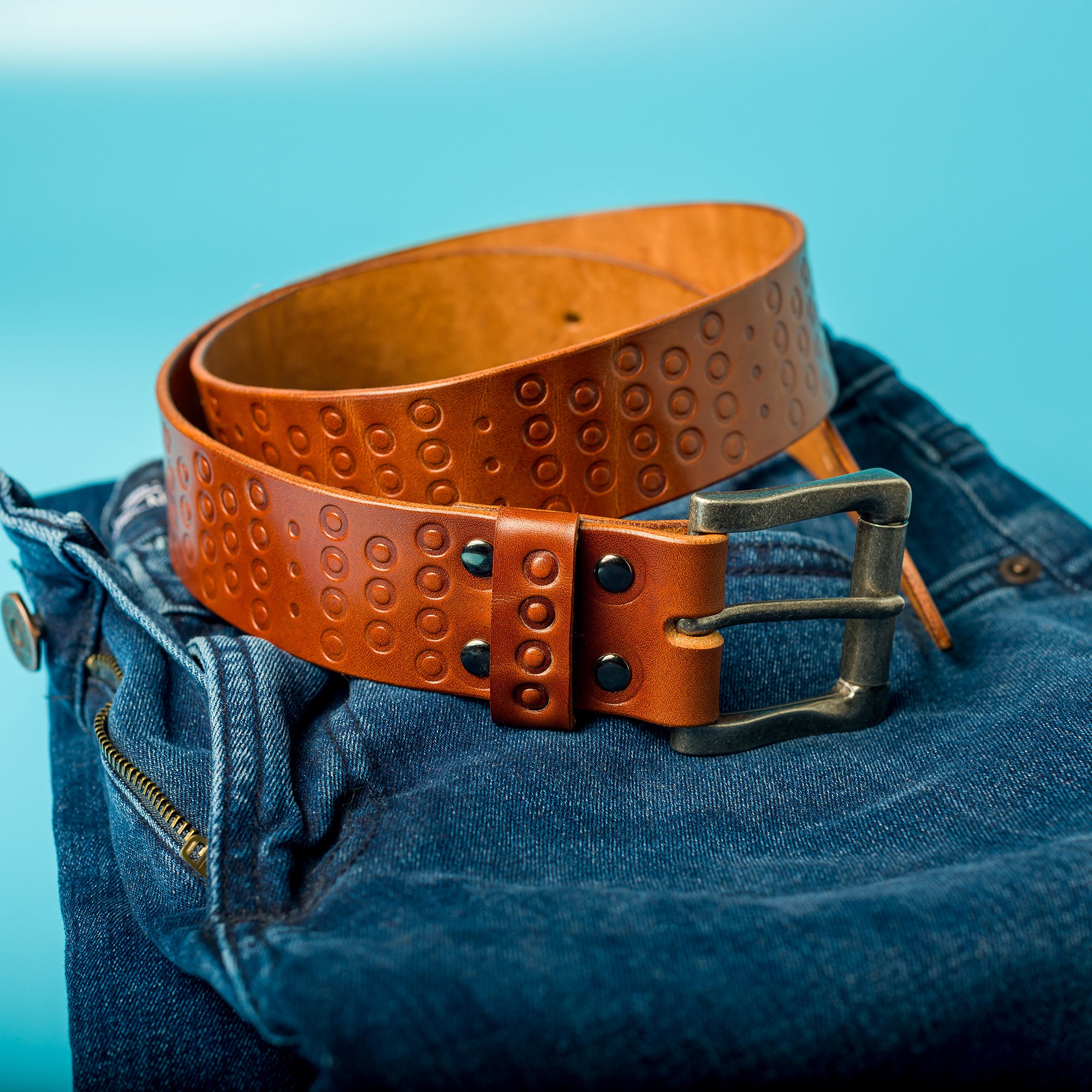 Embossed Belt Mens Leather Belt Western Belt Brown Leather Etsy