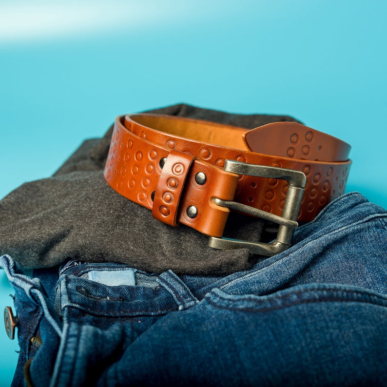 Embossed Belt Mens Leather Belt Western Belt Brown Leather - Etsy