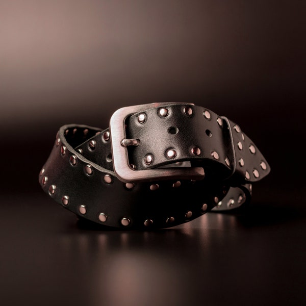 Leather Belt, Riveted Belt, Metal Studded Belt, Full Grain Leather Belt, Biker Belt, Rock 'n' Roll belt, Belt with Rivets, Heavy Metal Belt