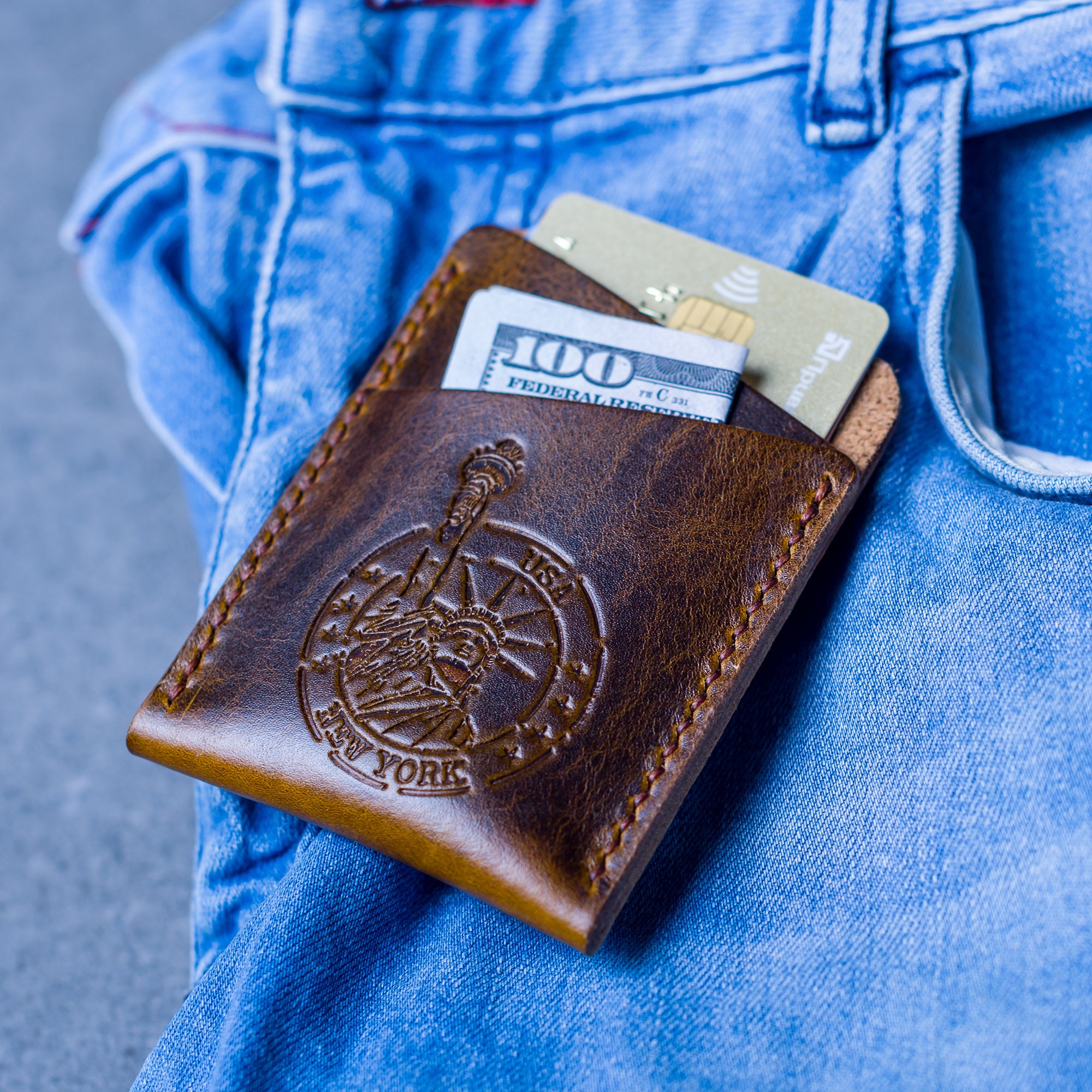 Mens Card Holder Leather Cardholder Minimalist Slim Wallet Etsy