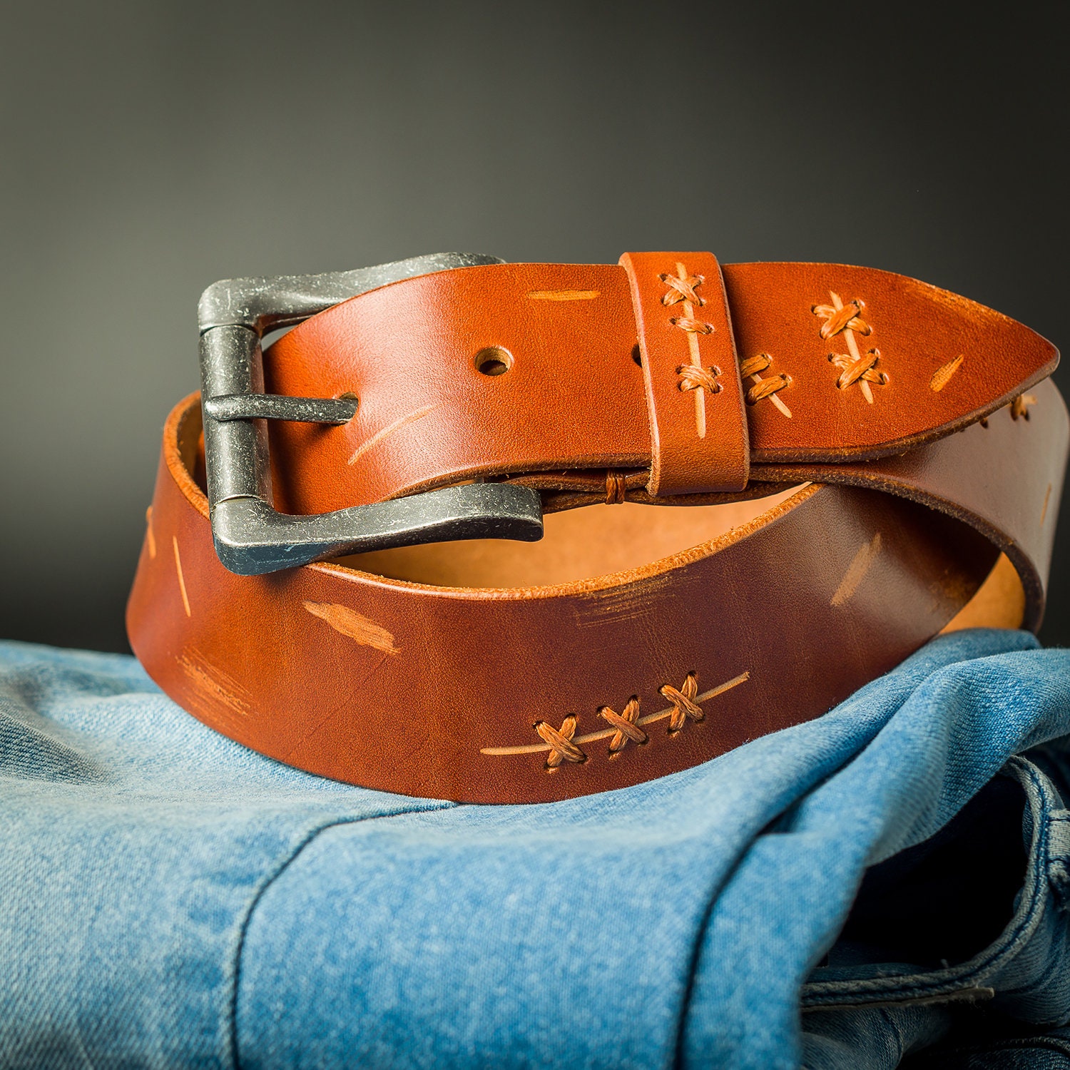 Aged Leather Belt Distressed Leather Belt Western Belt Etsy