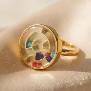 Maze Ring | 925 Silver Gold-Plated, Fidget Puzzle Jewelry | Natural Gems