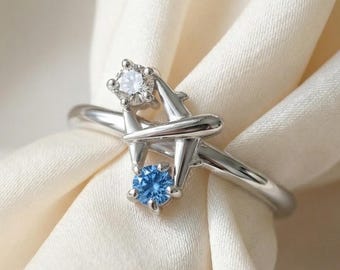 Anneau d'avion | Bague avion Moissanite bleue et grise | Argent 925 plaqué or | Cadeau bijoux de voyage | Réglable