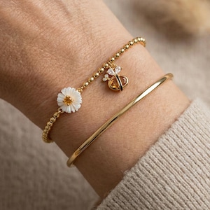 Daisy & Bee Beaded Bracelet: Citrine, 925 Silver, Yellow Gold
