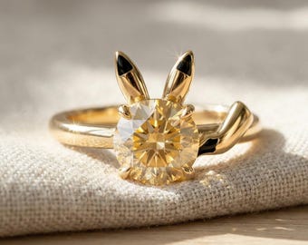Pikachu Ring | 1 Carat Golden Moissanite, 18K Gold-Plated Silver