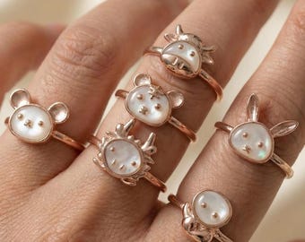 Animal Zodiac Ring: 18k Gold Sterling Silver, Mother of Pearl
