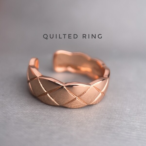 Quilted Ring - Statement Ring, Quilted Motifs Ring, Geometric Ring, Stacking Ring, Sterling Silver Ring, Gemstone Ring, Rose Gold Ring
