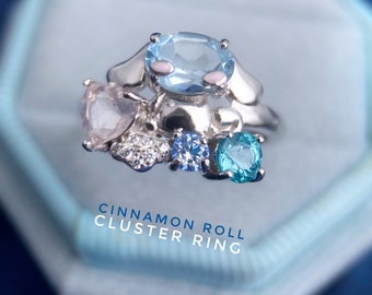 Cinnamoroll Ring, Natural Sky Blue Topaz, Rose Quartz, Moissanite, Apatite, 925 Silver, 18K Gold Plated Ring, Hello Kitty and Friends Ring