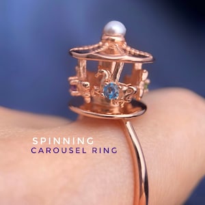Spinning Carousel Ring, Fidget Spinner Jewelry, Fidget Spinner Ring, Interactive Ring, Natural Gemstones, London Blue Topaz, Diopside Ring