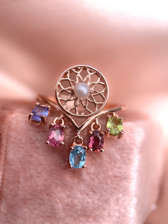 Anello Arcobaleno Mistica Anello Donna In Argento Con Pietre Arcobaleno - Morganite, Peridoto, Ametista, Granato, Taglie 6-10 Anello Arcobaleno Con