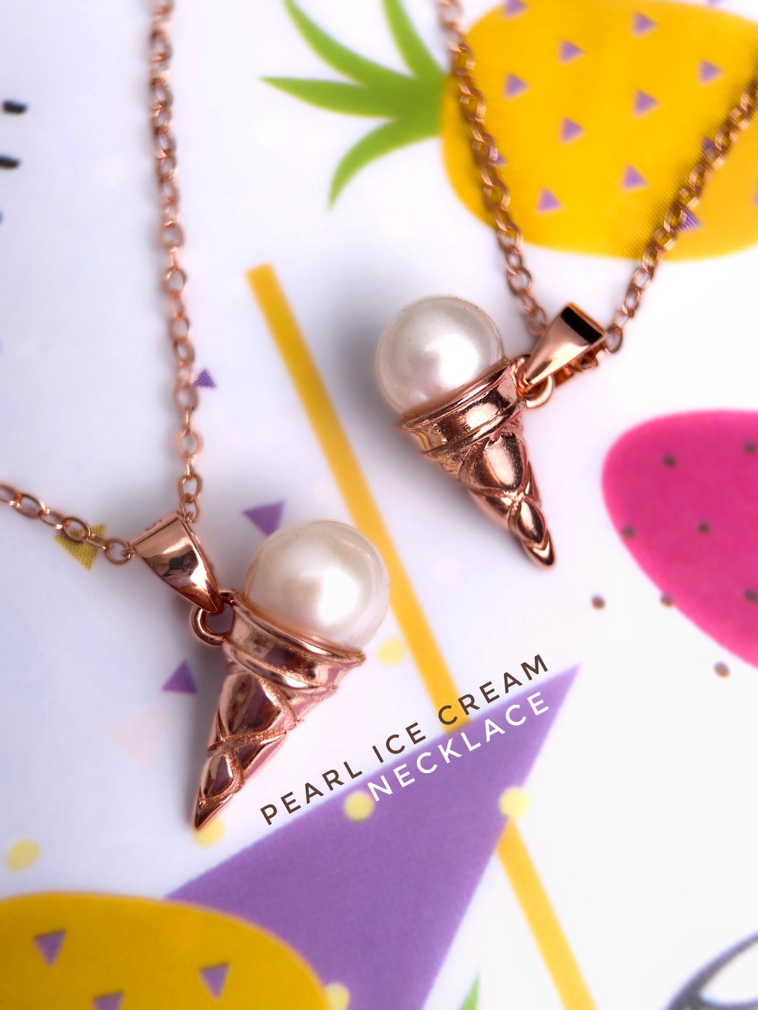 Freshwater Pearl Ice Cream Cone Necklace, Natural Freshwater Pearl