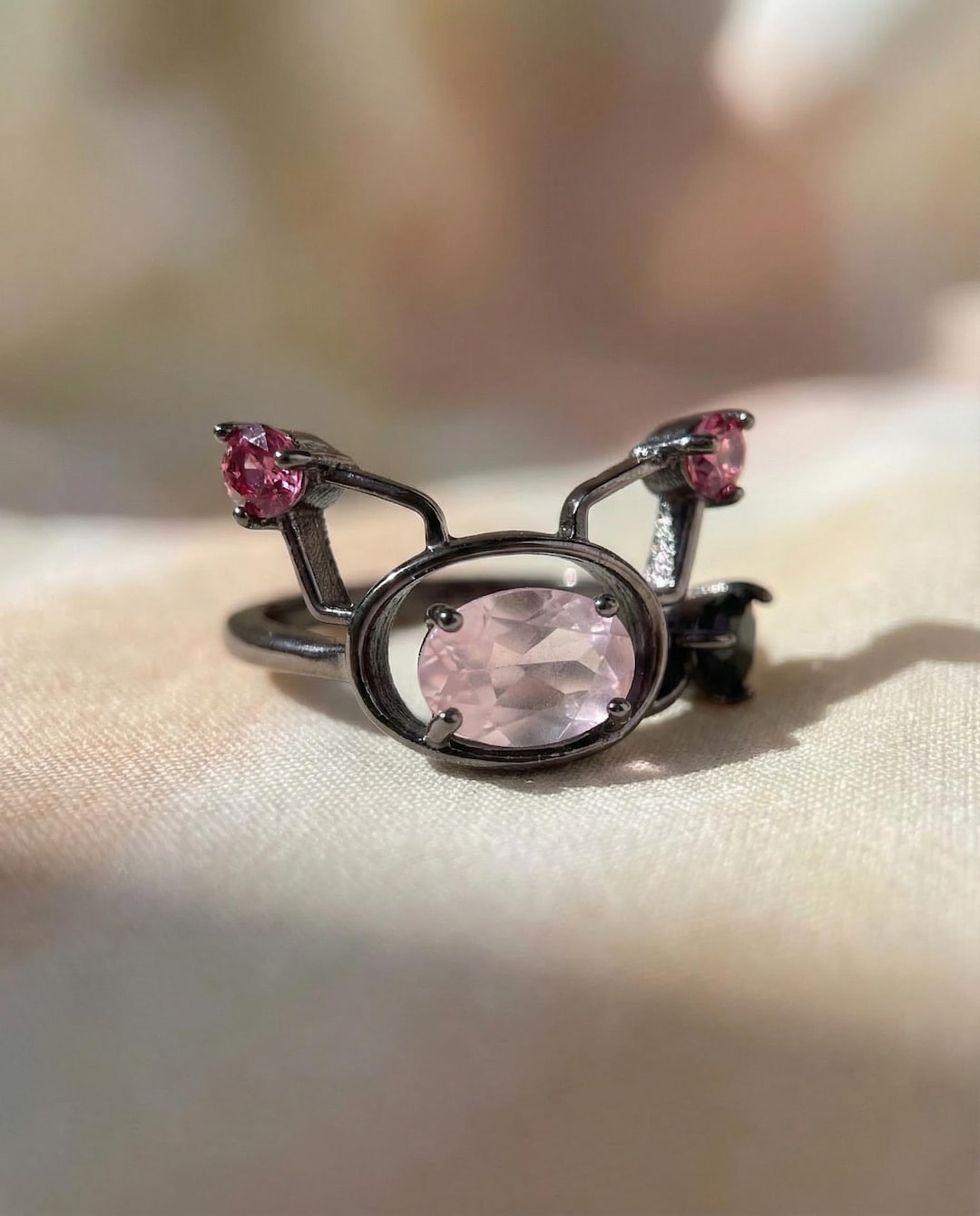 Kuromi Ring, Black Gold Ring, Amethyst Kuromi Ring, Sanrio Ring, Gothic Character Jewelry, 925 Silver - Etsy