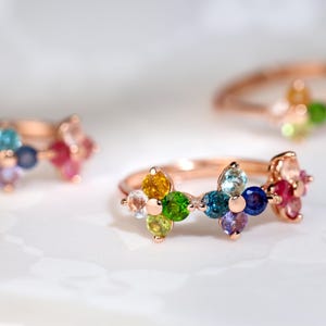 Clover Gemstone Ring: 925 Silver, Topaz, Sapphire, Ruby
