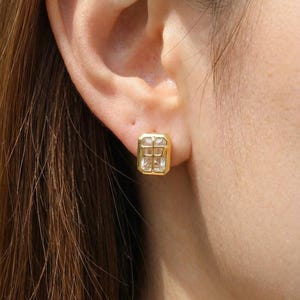 Puces d'oreilles mahjong tuile | Argent 925, plaqué or, topaze blanche image 5